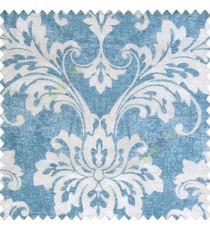 Blue white color beautiful traditional damask floral swirl pattern velvet touch watercolor print traditional look poly fabric main curtain